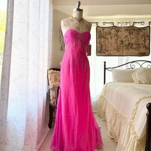 xcite pink fairy beaded silk prom dress‎ womens 10
